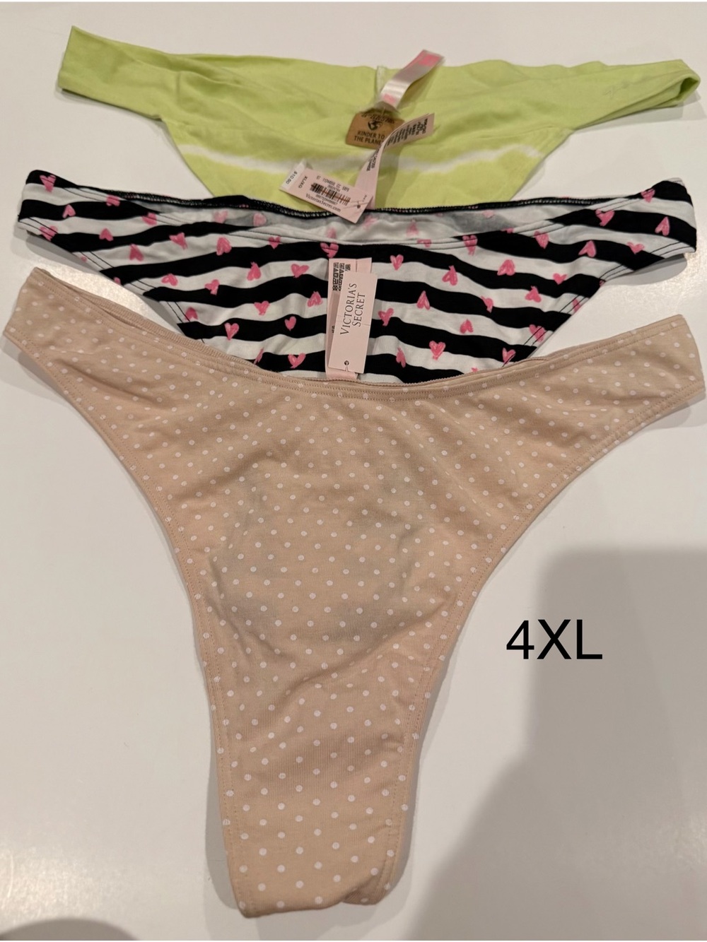 Victoria's Secret 3-Pack Thong Panties - Beige, Black & Lime